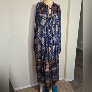 Vintage Ritu Kumar For Judith Ann Pure Silk Blue Floral Print Size S